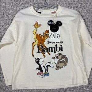 NWT Zara Kids Cream Disney Bambi Long Sleeve Shirt 4t